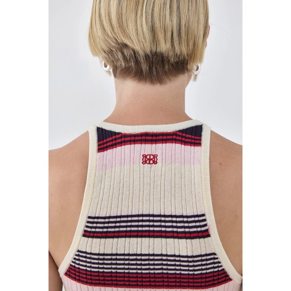 De Rococo Striped Ribbed Racer Tank Top in Navy Pink Red - Picture 3 of 5
